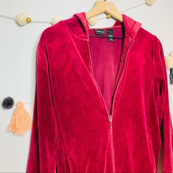 VINTAGE y2k preppy maroon velour sweatshirt zip up hoodie - Picture 5 of 11